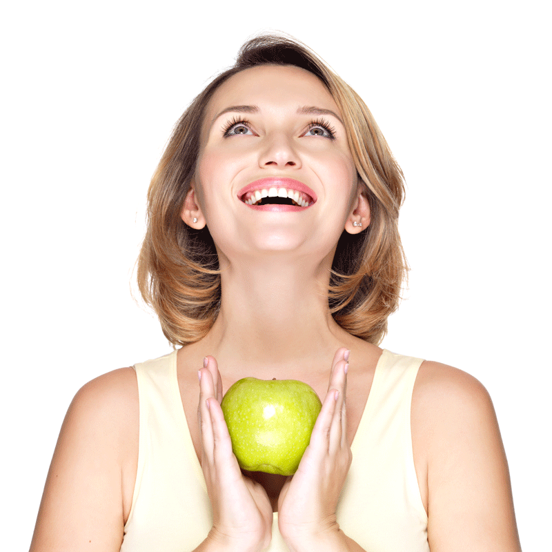 Woman Happy Green Apple